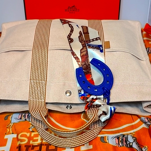 ❤HERMES TOILE FOURRE TOUT MM WOMEN'S CANVAS TOTE BAG ORANGE  ÉCRU TOILE H CANVAS - Picture 11 of 17